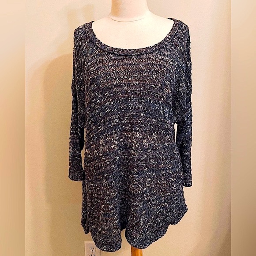 Maurices Teal Brown Copper Metallic SZ 3X Earthy Boho Casual Chic Knit Sweater